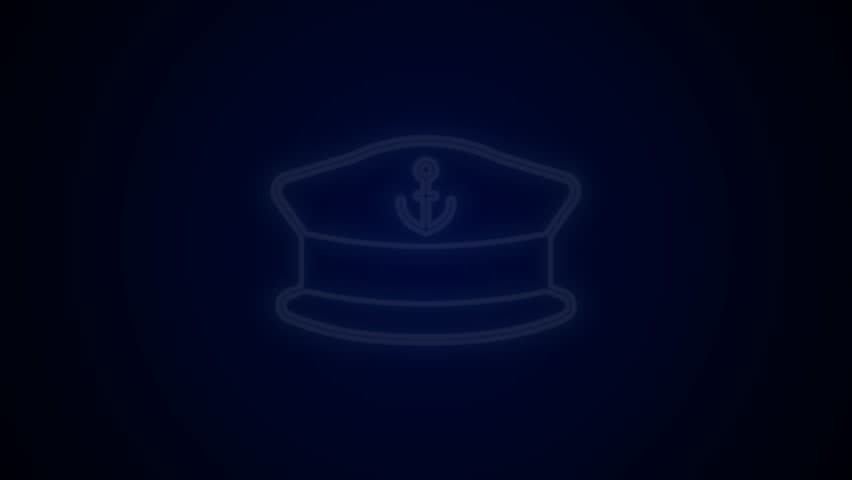 Glowing neon line Captain hat icon isolated on black background. 4K Video motion graphic animation.