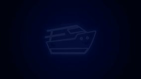 Glowing neon line Speedboat icon isolated on black background. 4K Video motion graphic animation.