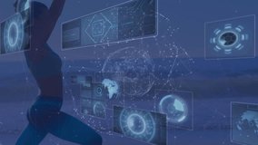 Animation of data processing over woman practicing yoga, exercising outdoors. Global sports, fitness, computing and data processing concept digitally generated video. - Powered by Shutterstock - Get 15% off with code: PIKWIZARD15