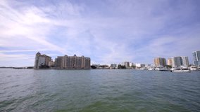 Sweeping panorama Sarasota bayfront scene 4k circa 2023