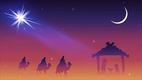 Orthodox christmas jesus mary and joseph kings, art video illustration.