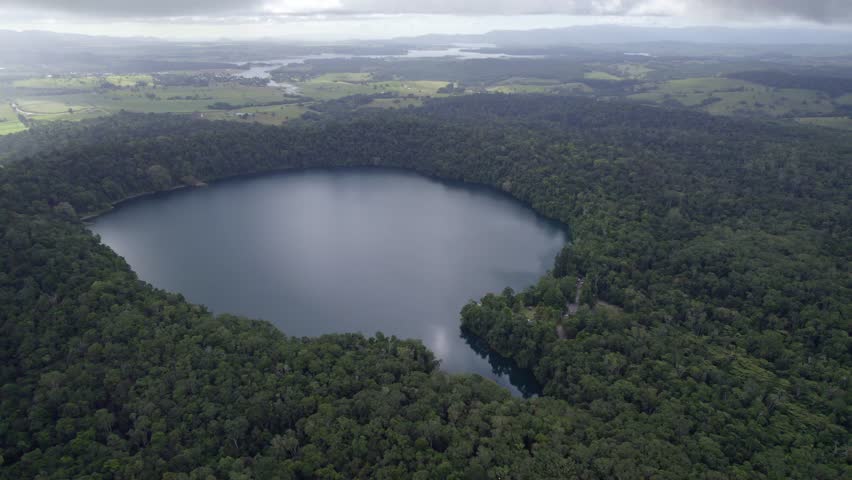 From Above View Of Lake Eacham In Atherton Tableland, Queensland, Australia - drone shot