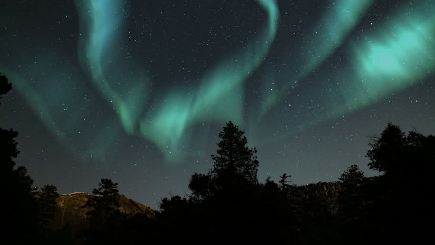 Aurora Borealis Green Loop Winter Alpine Mountain Forests Northern Lights | Shutterstock HD Video #1099234325
