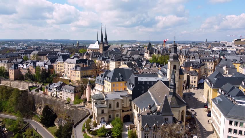 The historic buildings in the city of Luxemburg from above - aerial photography Royalty-Free Stock Footage #1099241705