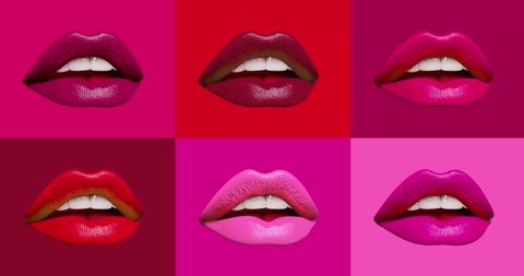 Lips pop art collage flicker loop Animation loop Magenta Pink Red Purple background Animation loop 4k Beauty Cosmetic Fashion – Video có sẵn