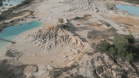 drone video of desert and blue lake in Bintan island