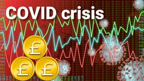 covid crisis background in red colour with pound coin concept showing covid effects on dollar currency. - Powered by Shutterstock - Get 15% off with code: PIKWIZARD15