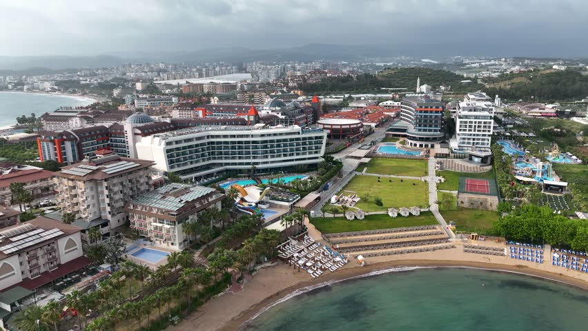 Infrastructure of hotels aerial view Turkey Alanya 4K