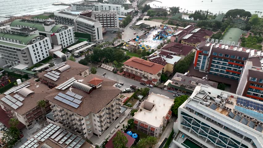 Infrastructure of hotels aerial view Turkey Alanya 4K
