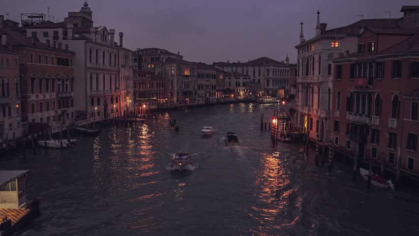 Venice landscape at dusk and night time scene