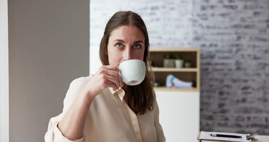 Business Woman Virtual Coffee Break Online Call | Shutterstock HD Video #1099251403