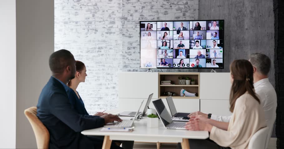 Business Video Conference Call In Meeting Room
