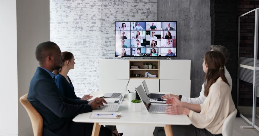 Business Video Conference Call In Meeting Room