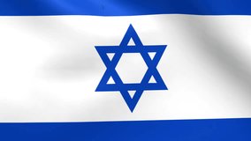 This stock motion graphics video shows an animation of the national flag of Israel waving in a seamless loop.