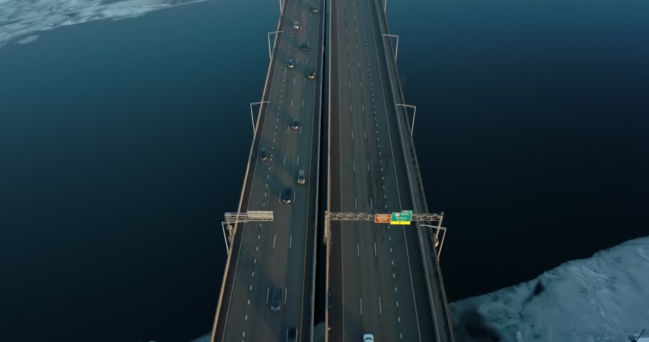 Highway 94 Bridge Crossing MN Border Over St. Croix River In Hudson WI - Aerial