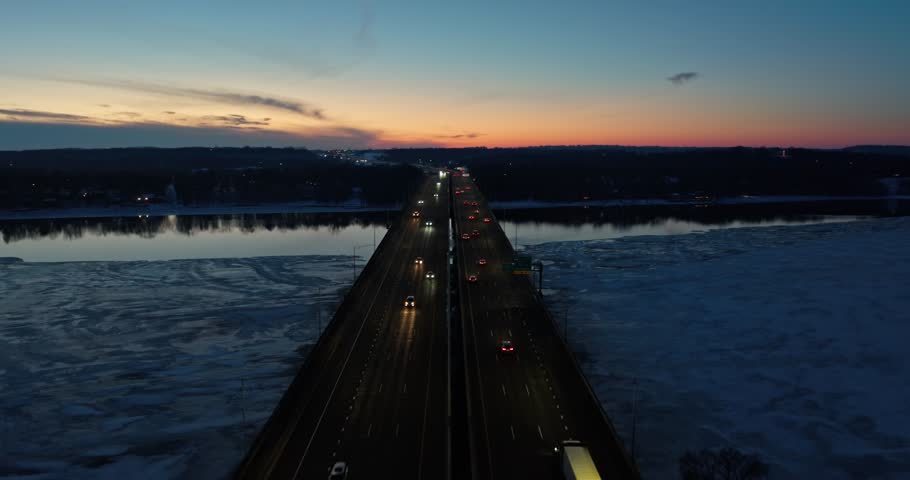 Highway 94 Bridge Crossing WI Border Over St. Croix River To Minnesota - Aerial