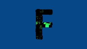 letter F - innovation cyber punk alphabet with green highlight, isolated - loop video
