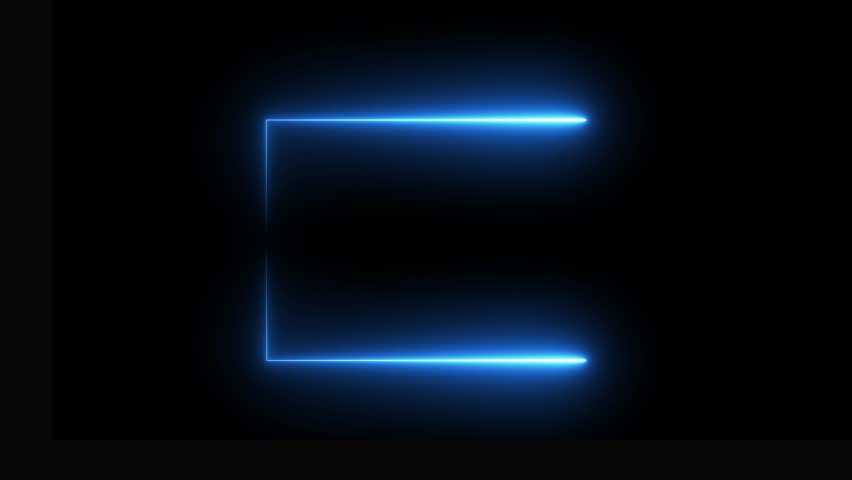 Cyan color neon abstract quad, rectilineal shape animated on black background.