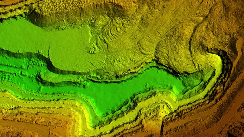 Animation of a mine elevation. GIS product made after processing aerial data taken from a drone. It shows excavation site with steep rock walls Royalty-Free Stock Footage #1099268827