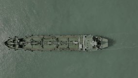 oil ship sailing in sea aerial top view 4k video,