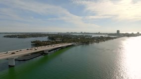 Aerial video Bird Key and West John Ringling Causeway Park Sarasota Florida