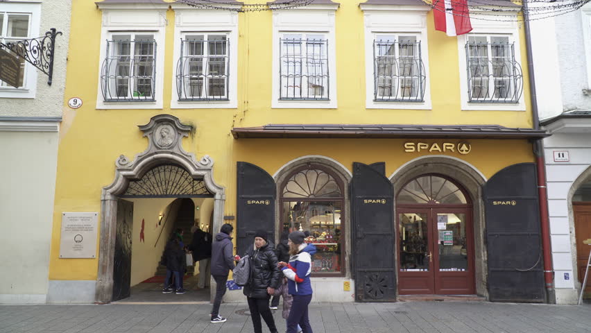 SALZBURG, AUSTRIA - DECEMBER 2022: Front entrance to the Mozart