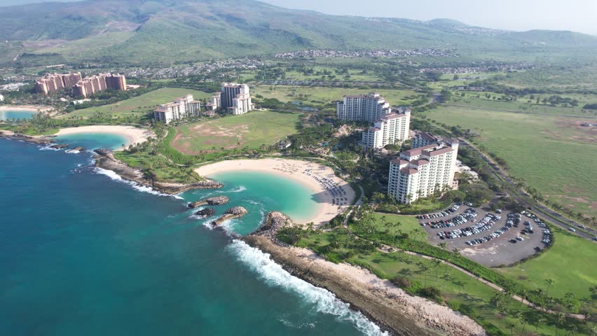 Kapolei, Hawaii on the west coast of Oahu, and its lagoons and tropical resorts