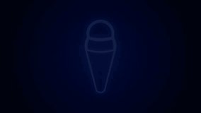 Glowing neon line Ice cream in waffle cone icon isolated on black background. Sweet symbol. 4K Video motion graphic animation.