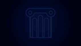 Glowing neon line Ancient column icon isolated on black background. 4K Video motion graphic animation.