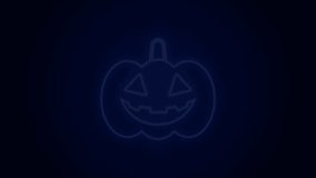 Glowing neon line Pumpkin icon isolated on black background. Happy Halloween party. 4K Video motion graphic animation.
