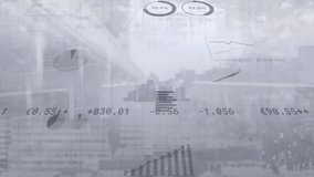 Animation of financial data processing over cityscape. Global connections, business, finance, computing and data processing concept digitally generated video. - Powered by Shutterstock - Get 15% off with code: PIKWIZARD15