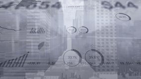 Animation of financial data processing over cityscape. Global connections, business, finance, computing and data processing concept digitally generated video. - Powered by Shutterstock - Get 15% off with code: PIKWIZARD15