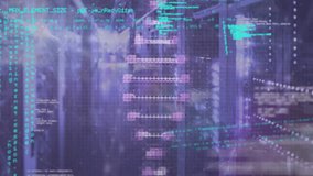 Animation of dna helix and programming language against server room in background. Digital composite, multiple exposure, molecule, medical, healthcare, technology and network server concept. - Powered by Shutterstock - Get 15% off with code: PIKWIZARD15