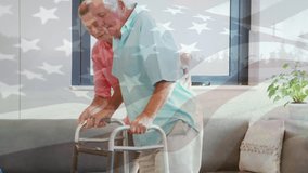 Animation of flag of usa over senior caucasian couple. Global politics, elections and digital interface concept digitally generated video. - Powered by Shutterstock - Get 15% off with code: PIKWIZARD15