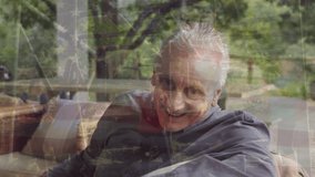 Animation of flag of usa over senior caucasian man. Global politics, elections and digital interface concept digitally generated video. - Powered by Shutterstock - Get 15% off with code: PIKWIZARD15