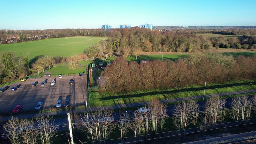 High Angle Footage of Luton City of England on a Cold Sunny Day of January 2023