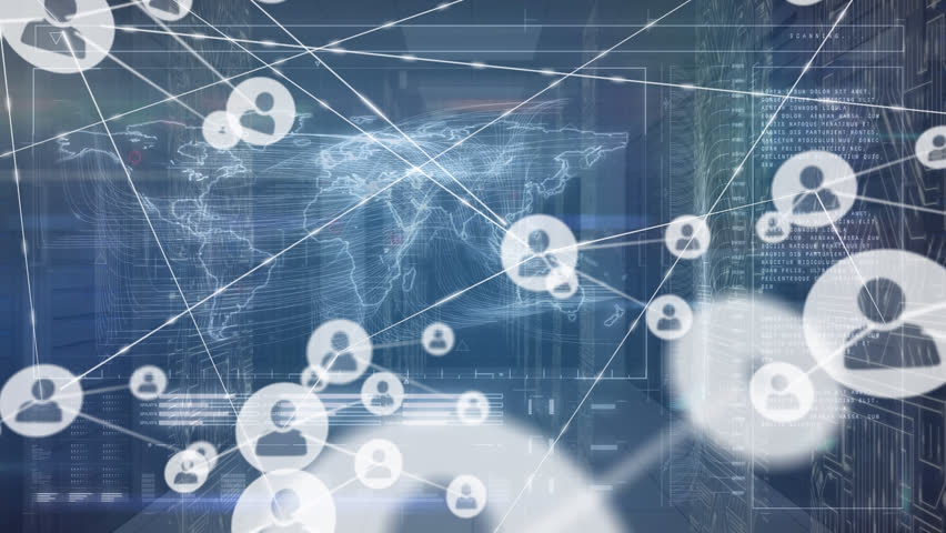 Animation of network of connections over data processing. Global business and digital interface concept digitally generated video.