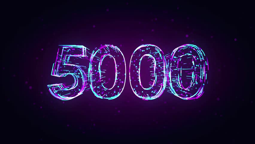 Futuristic Motion Purple Blue Shiny Number 5000 3d Lines Effect And Square Dots Particles Reveal On Dark Purple Glitter Dust Background - Powered by Shutterstock - Get 15% off with code: PIKWIZARD15