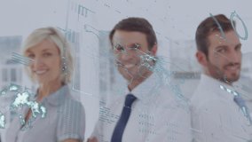 Animation of financial data processing and world map over diverse business people. Global business, finance, computing and data processing concept digitally generated video. - Powered by Shutterstock - Get 15% off with code: PIKWIZARD15