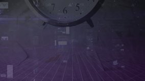 Animation of graphs and trading board over grid pattern against falling alarm clock in background. Digital composite, multiple exposure, stock market, report, time and technology concept. - Powered by Shutterstock - Get 15% off with code: PIKWIZARD15