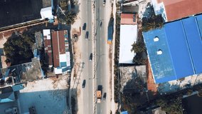 4k Drone shot of busy road where vehicles are moving