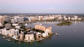 Aerial video Downtown Sarasota marina harbor travel destination