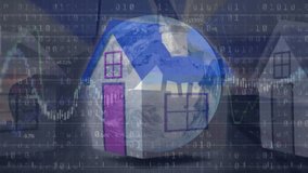 Animation of globe, binary coding data processing over house. Global business, finance, computing and data processing concept digitally generated video. - Powered by Shutterstock - Get 15% off with code: PIKWIZARD15