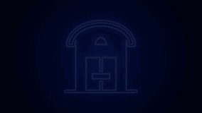 Glowing neon line Farm house icon isolated on black background. 4K Video motion graphic animation.