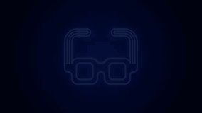 Glowing neon line Glasses icon isolated on black background. Eyeglass frame symbol. 4K Video motion graphic animation.