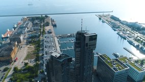  Aerial View of Sea Towers Gdynia, summer beautifull footage of Polish Town