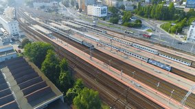 Aerial View of Gdynia main train station, summer beautiful footage Polish Town