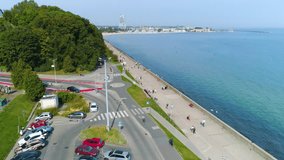Aerial View of Gdynia Seaside Boulevard, summer footage of Polish Town