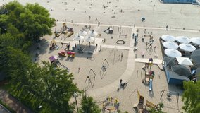 Aerial View of beach in Gdynia, summer beautifull footage of Polish Town