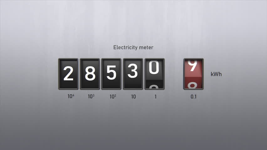 3D animation of electricity meter. Close-up view of kWh counter. Electricity meter display shows consumption of house. Energy savings or overconsumption, rising costs. Electric power supply and usage. Royalty-Free Stock Footage #1099330079
